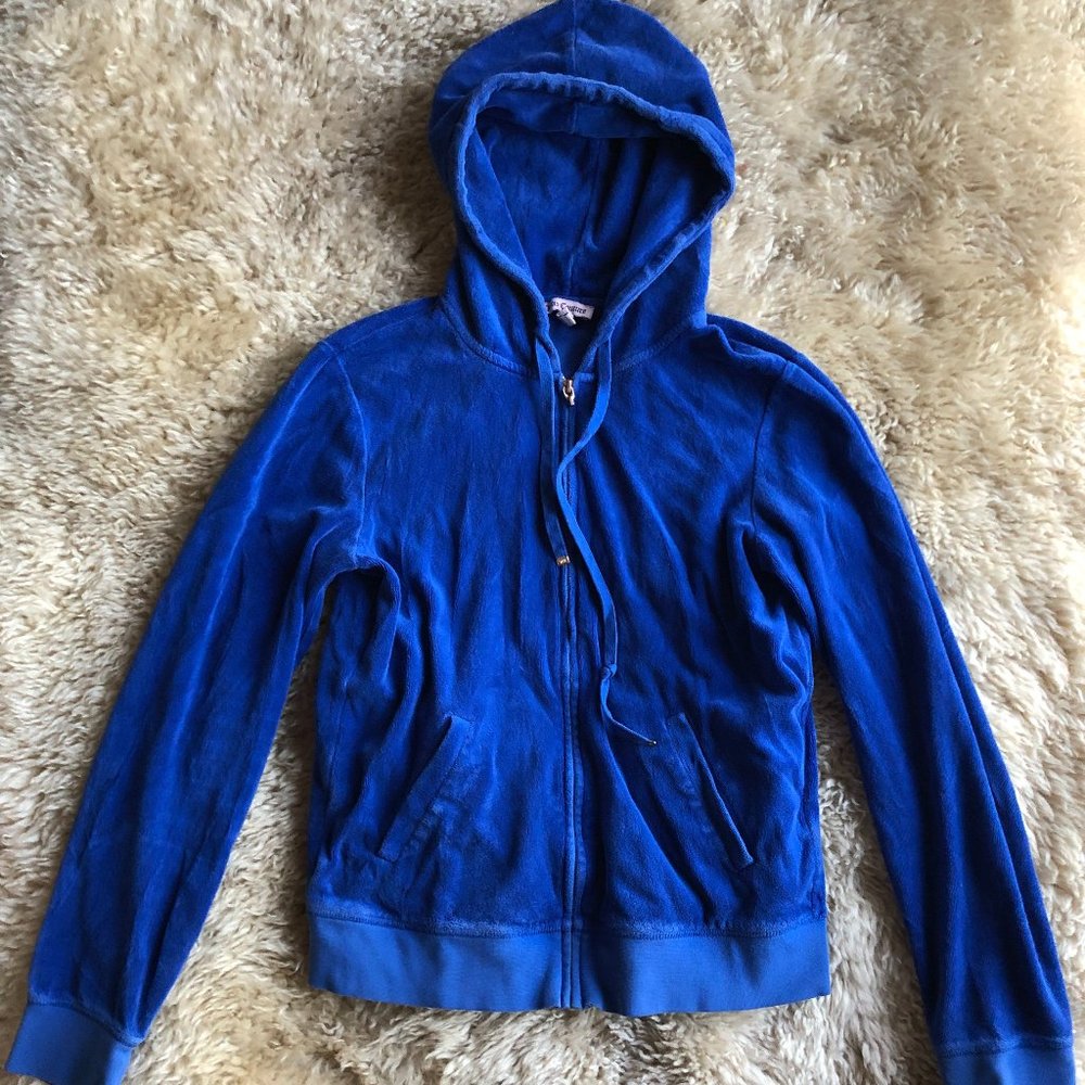 No Logo JUICY COUTURE Royal Blue Velour Hoodie Sweatshirt size L